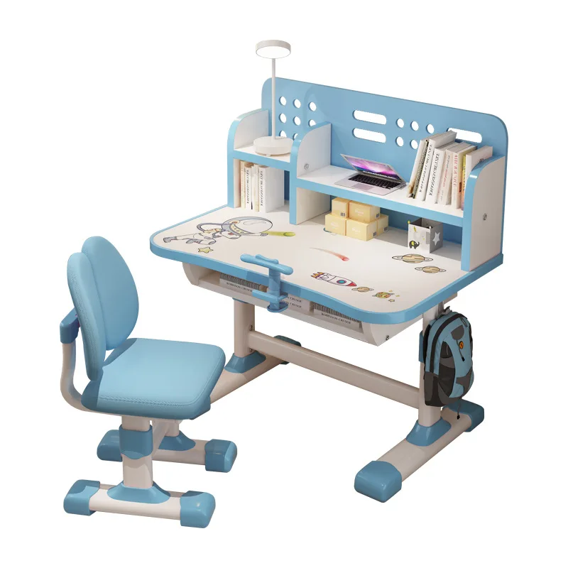 Adjustable Children's Study Desk And Chair with Integrated Bookshelf - Growing Desk Accessories for Kids