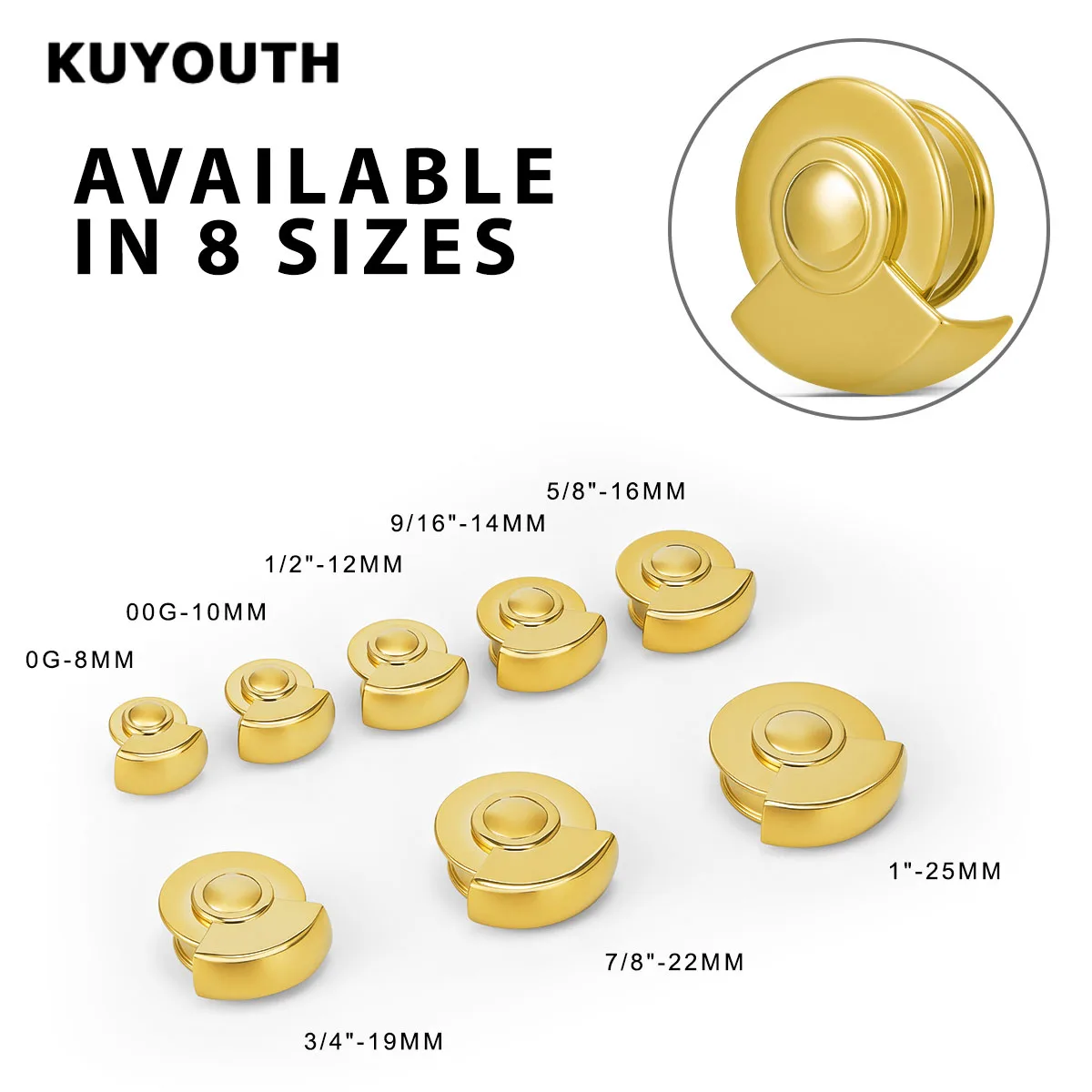 KUYOUTH 2 Stück Edelstahl-Radkappen-Ohrtunnel-Plugs, Ohrdehner, Ohrläppchen-Expander, Körperschmuck – Detail 1