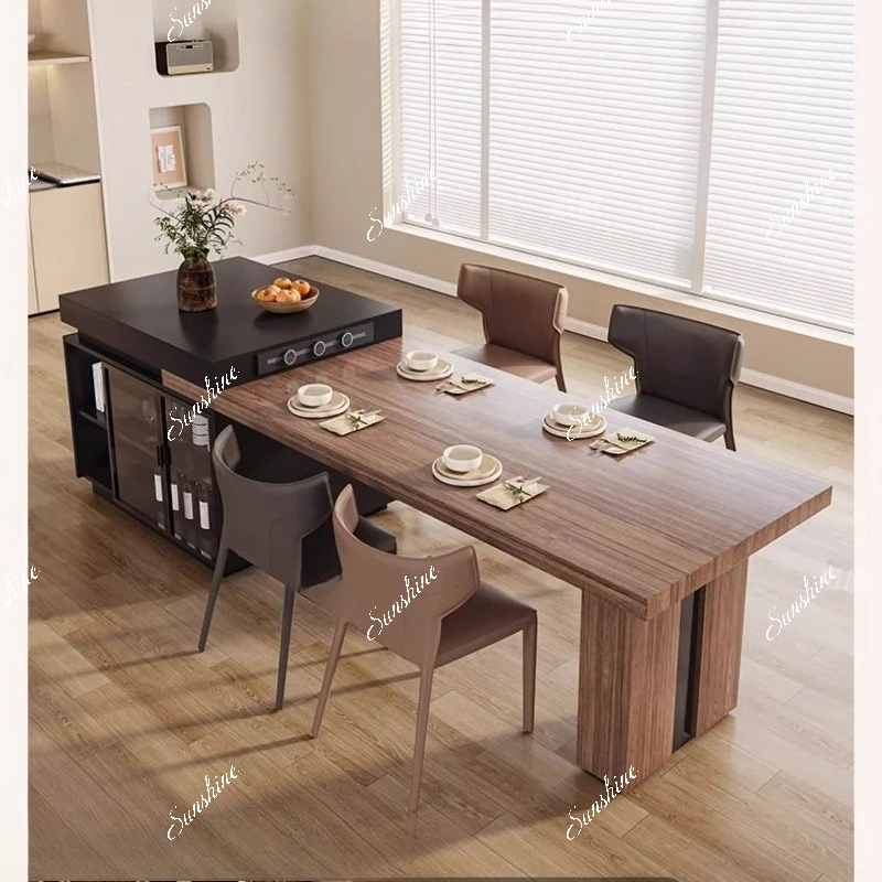 

Rock slab island dining table integrated household retractable small apartment kitchen mobile guide table