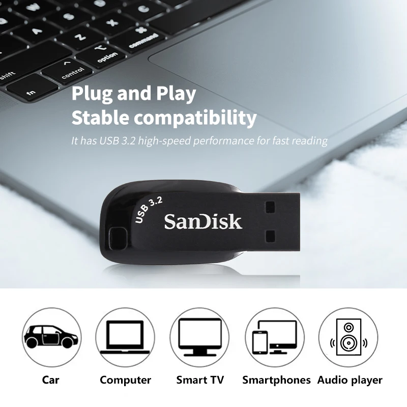 محرك فلاش USB 3.2 أسود SanDisk Ultra Shift Pen Drive 32GB 64GB 128GB 256GB 512GB Max 100Mb/s U Disk للكمبيوتر