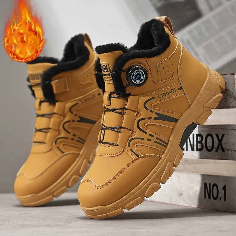 Winter Men Boots Warm Fur Snow Boots Plus Size Casual Ankel Boots Fashion Men Shoes Plush Cotton Shoes Antislip