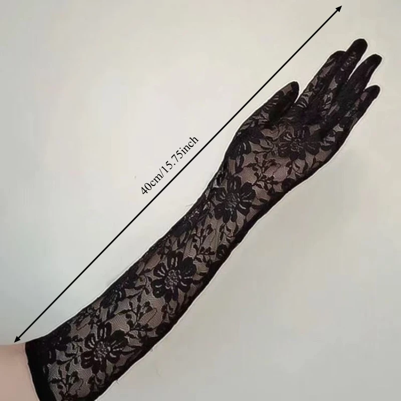 المرأة شفافة مثير الدانتيل الزهور شبكة تنفس شبكة صيد السمك Bowknot قفازات طويلة JK لوليتا Kawaii Y2k تأثيري مرونة الحفلات