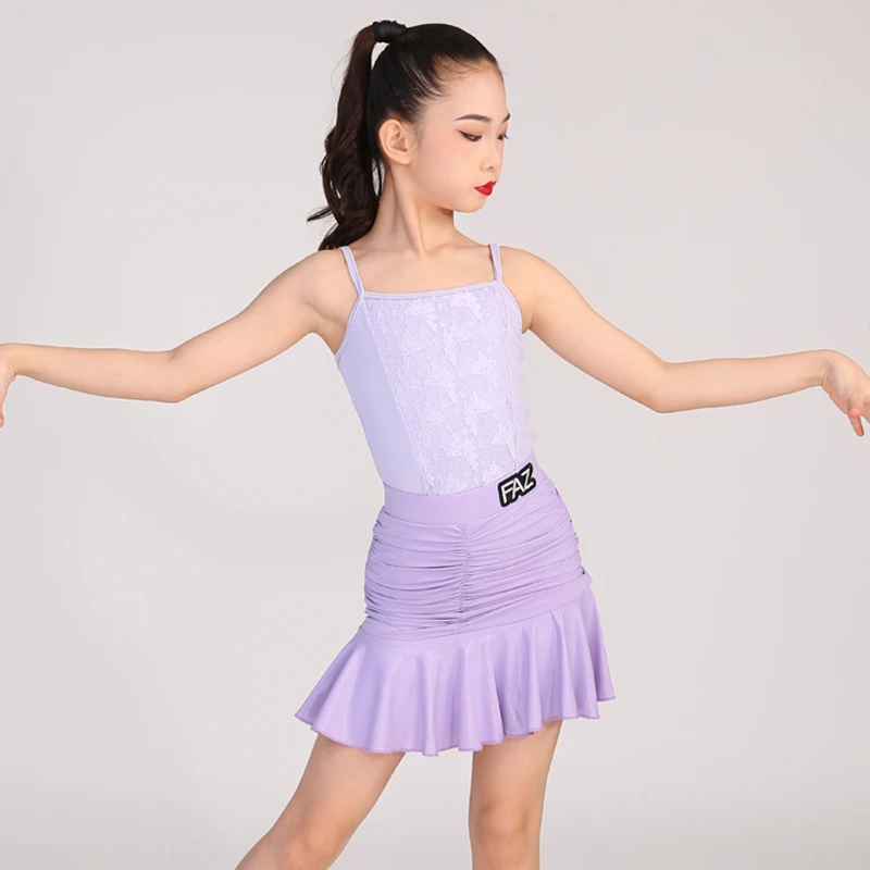 

Purple Latin Dance Dress Summer Sleeveless Training Dance Suit For Girl Dancing Practice Wear Bodysuit Skirt Samba Clothes 1781