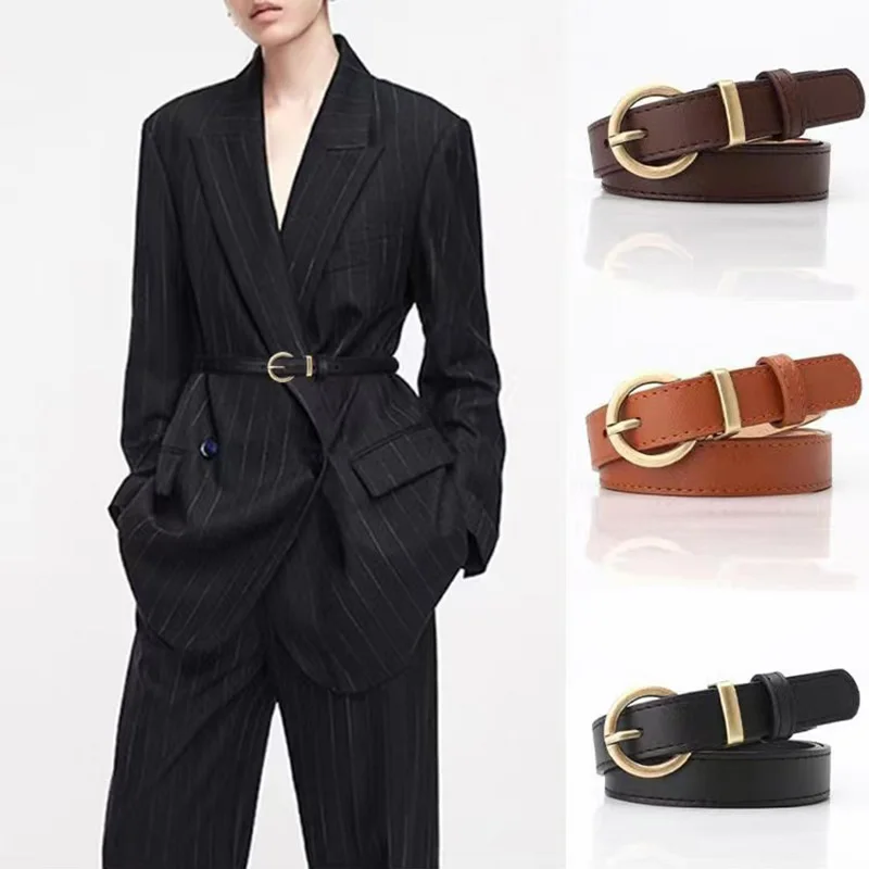 

New Fashion Ladies Vintage Gold Buckle Belt High Quality PU Leather Decorative Waistband Versatile Jeans Skirt Adorned Women Bel