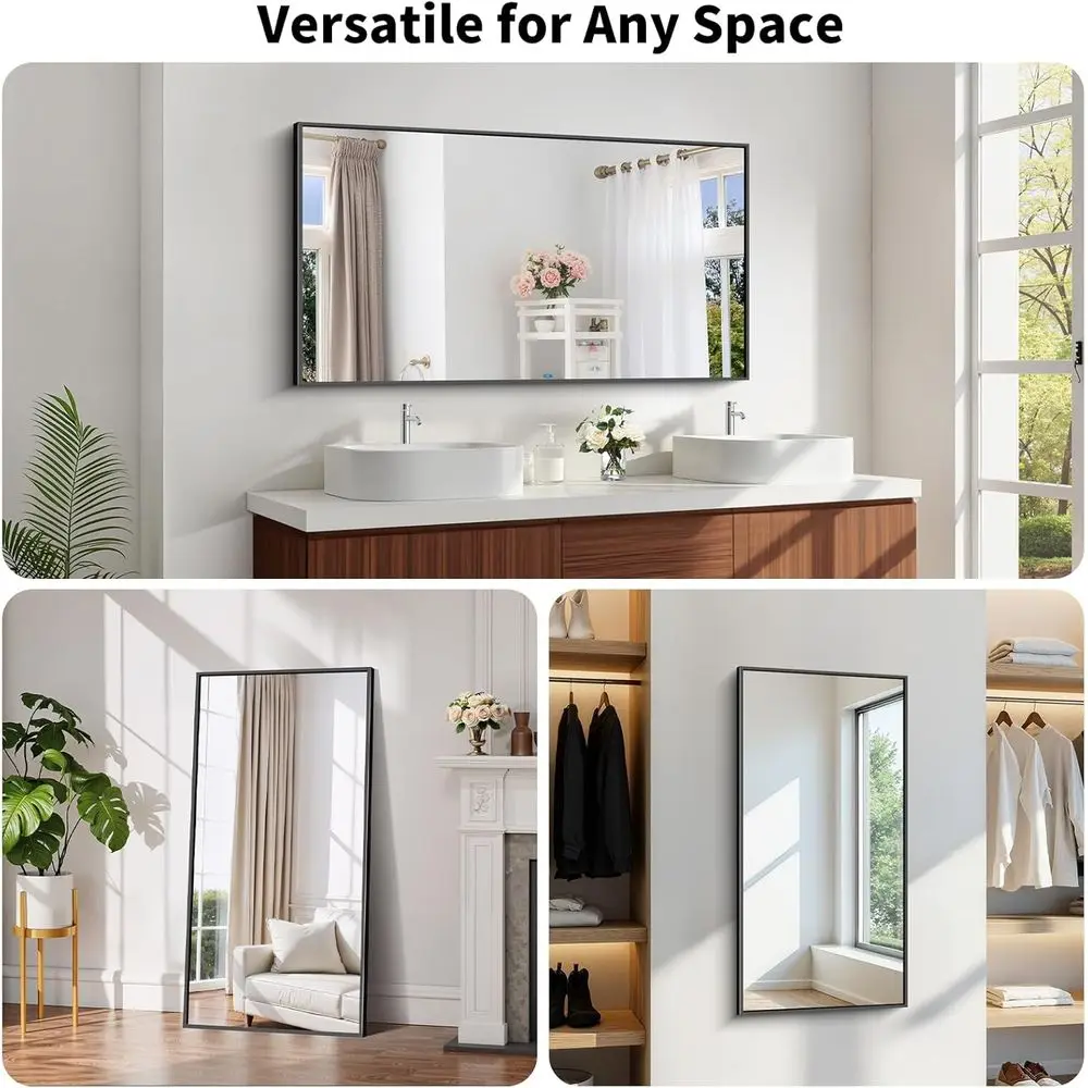 Espejo de baño inastillable de vidrio templado, 24x48, HD sin distorsión, marco de aluminio moderno, montaje horizontal/vertical