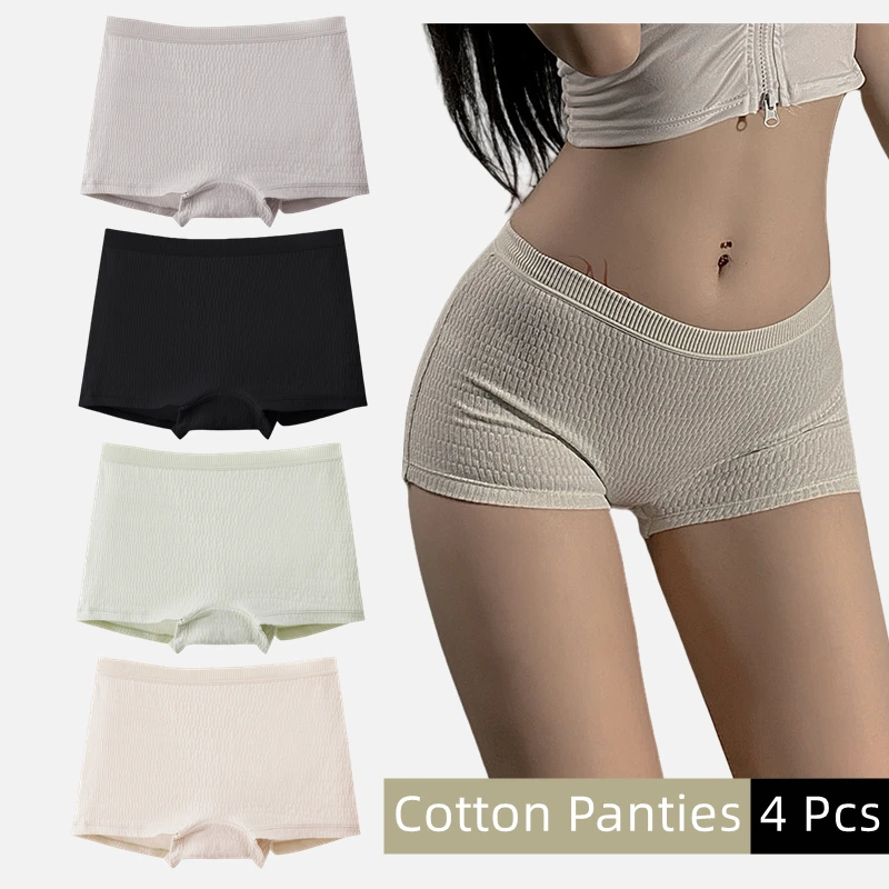 

4PCS/Set Women Cotton Panties Sexy Waffle Underwear Female Mid-low Waist Underpants Boxers Shorts M-XL Comfort for All Seasons