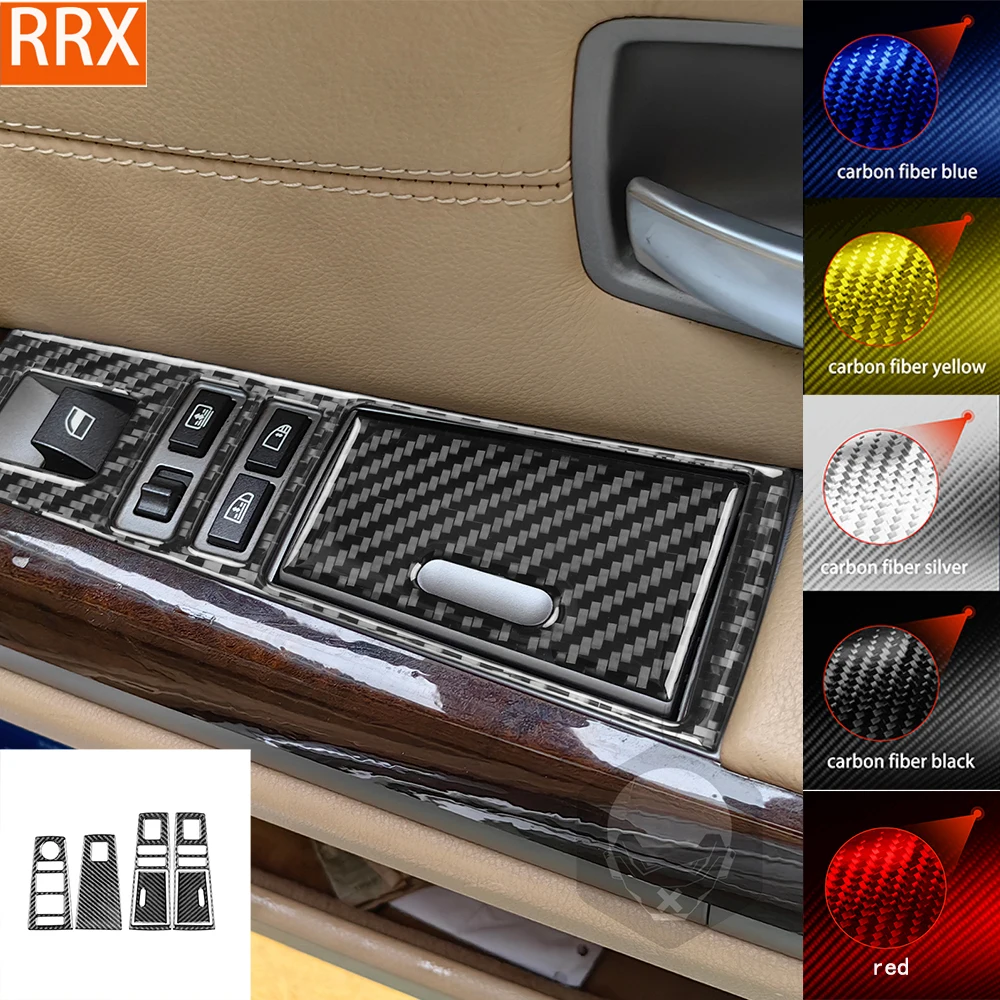 For BMW 7 Series E65 2002-2008 Window Lift Control Panel Set Cover Tuning Real Carbon Fiber Sticker Car Interior Accessories