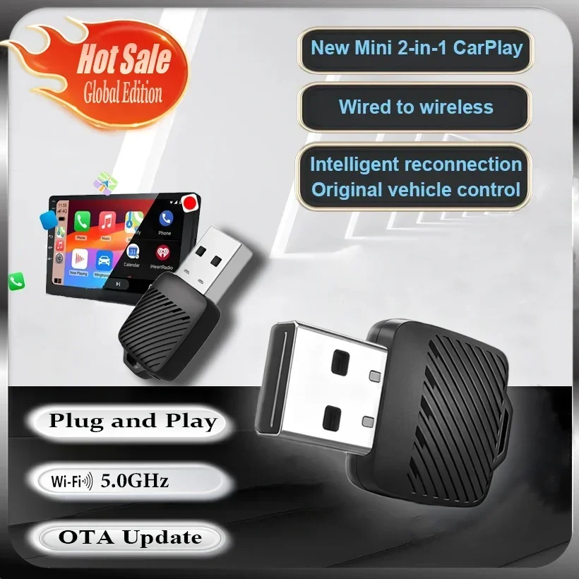 Kabelloses CarPlay AI Mini Android Auto-Box mit Auto-Connect, Kompatibel mit 99% aller Fahrzeugmodelle, Kabelloser CarPlay-Adapter