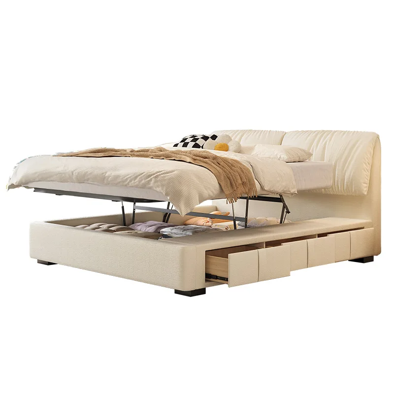 

Elephant Ear Panning Storage Triple Pumping Bed, Master Bedroom Double Fabric Bed