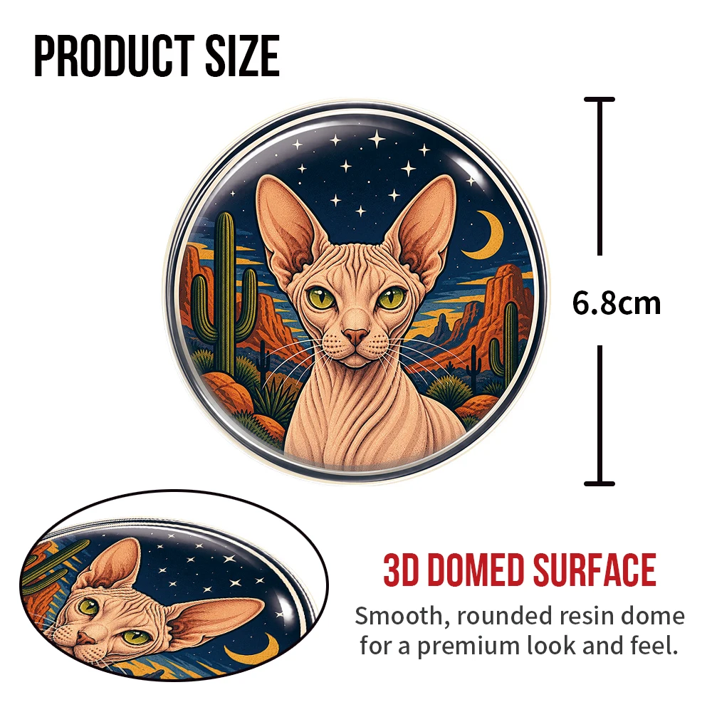 Sphynx Cat 3D Resin Domed Sticker Round Scenic Pet Art Waterproof Decal Self Adhesive Emblem for Car Laptop Tumbler Cup Helmet