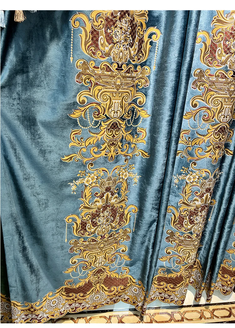 Custom luxury living room thick velvet green cloth curtain valance drape C998