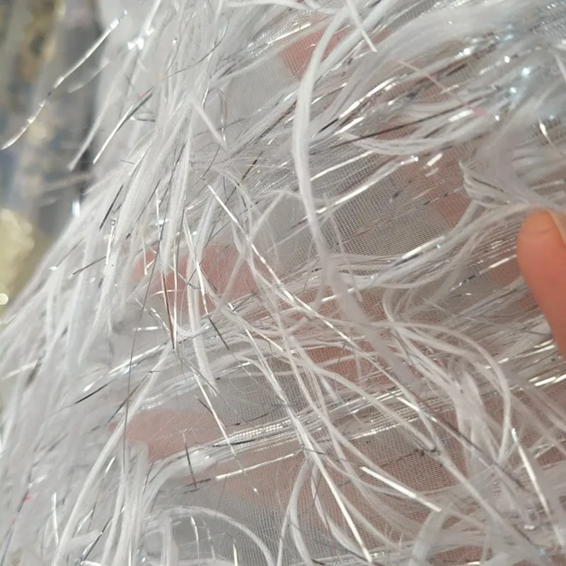 140Cm wide Gold Regular Fringe Feather Tulle Fabric Sequin Mesh for Stage Performance Costumes DIY Designer Sewing Material F090 view 4