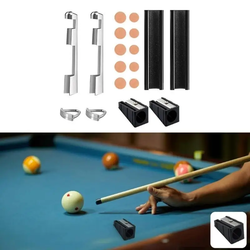 

R6FE 16Pcs Pool Cue Repair Set Pool Cue Tips Replacement Kits Include 2 Steel Cue Tip Clamp 2 Cue Tip Shaper 10 Pool Cue Tips