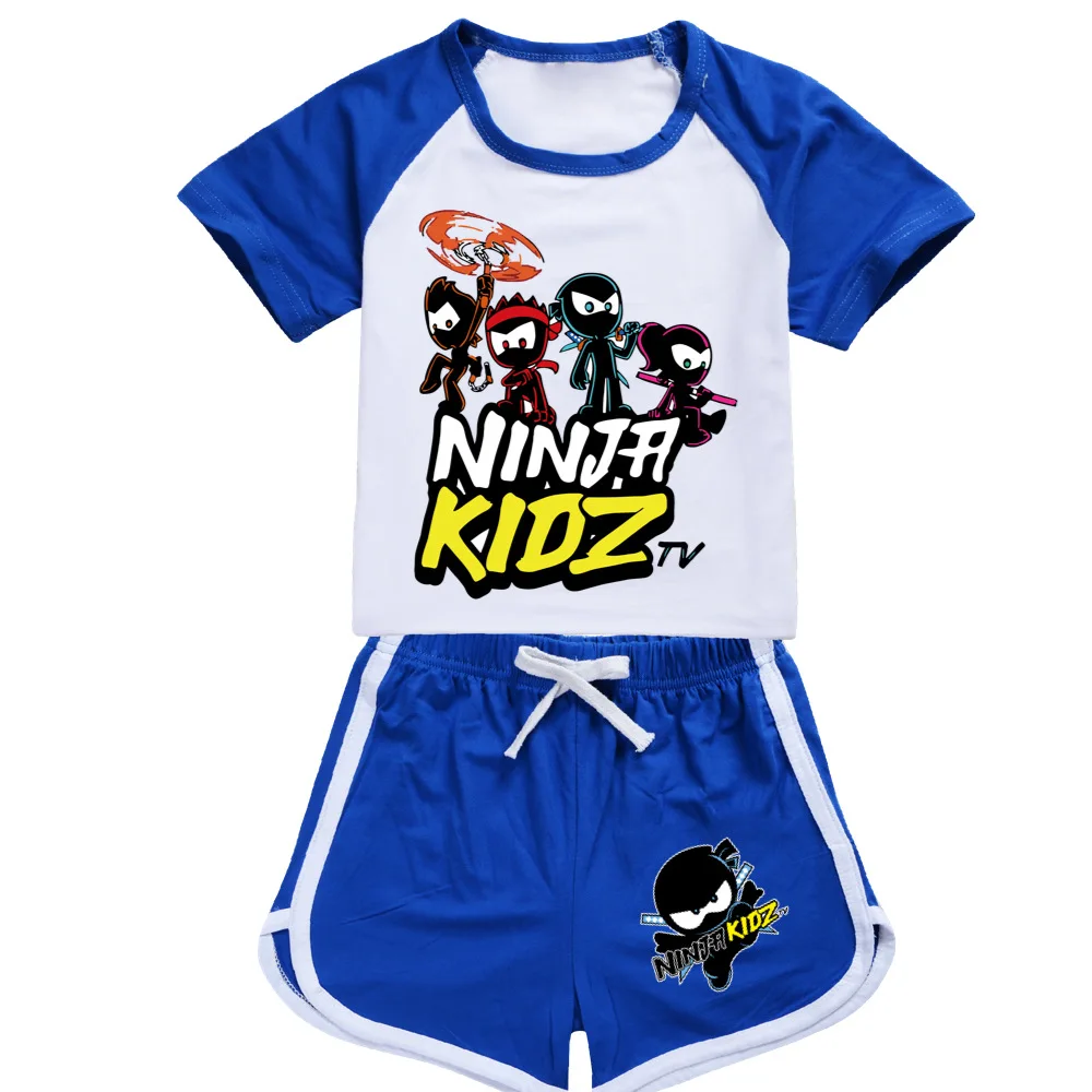 Ninja Kidz Kids Clothes Cotton Sport Tracksuits T-shirts Sweatshirt Suit Cartoon Pattern Set Teenager Baby Boys Girls Clothing