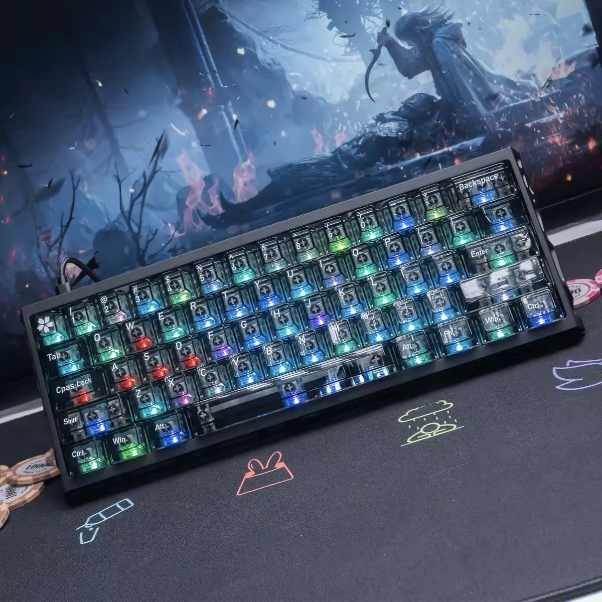 Womier esports frosted transparent keycaps with top and side engraving, matte translucent and light-permeable