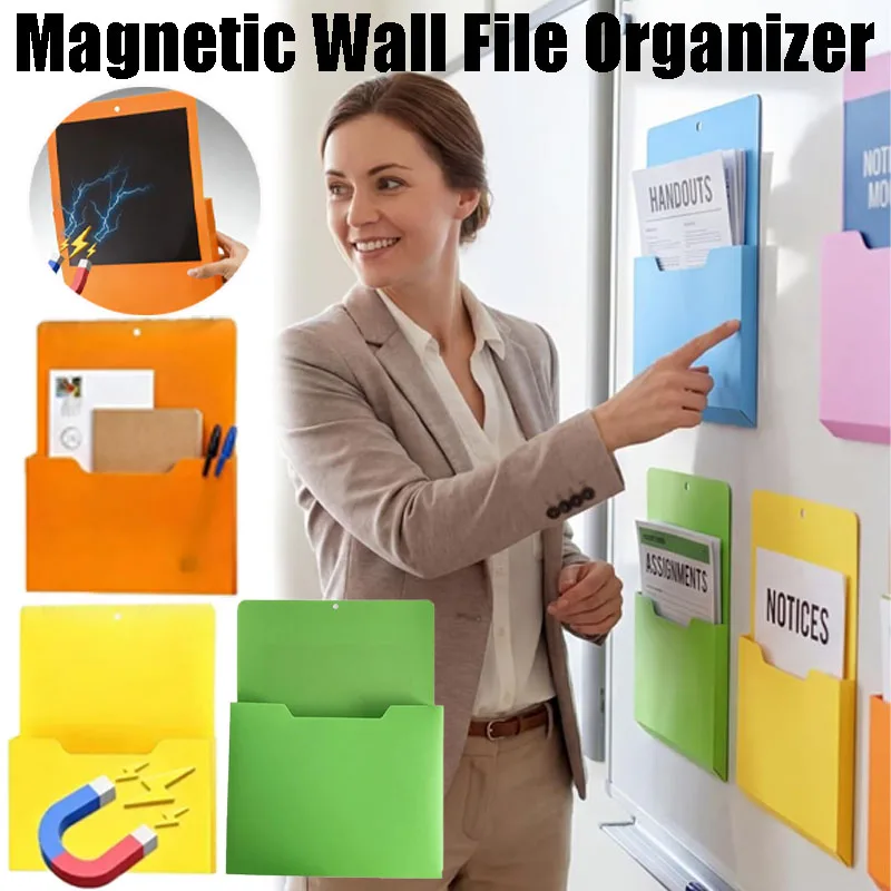 Magnetic Wall Mount File Holder A4 Document Organizer Box Storage Rack for Papers Office Supplies Folder Adhesive File Case