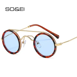 SO&EI Ins Popular Fashion Small Round Sunglasses Women Vintage Metal Punk Eyewear Men Clear Ocean Lens Shades UV400 Sun Glasses
