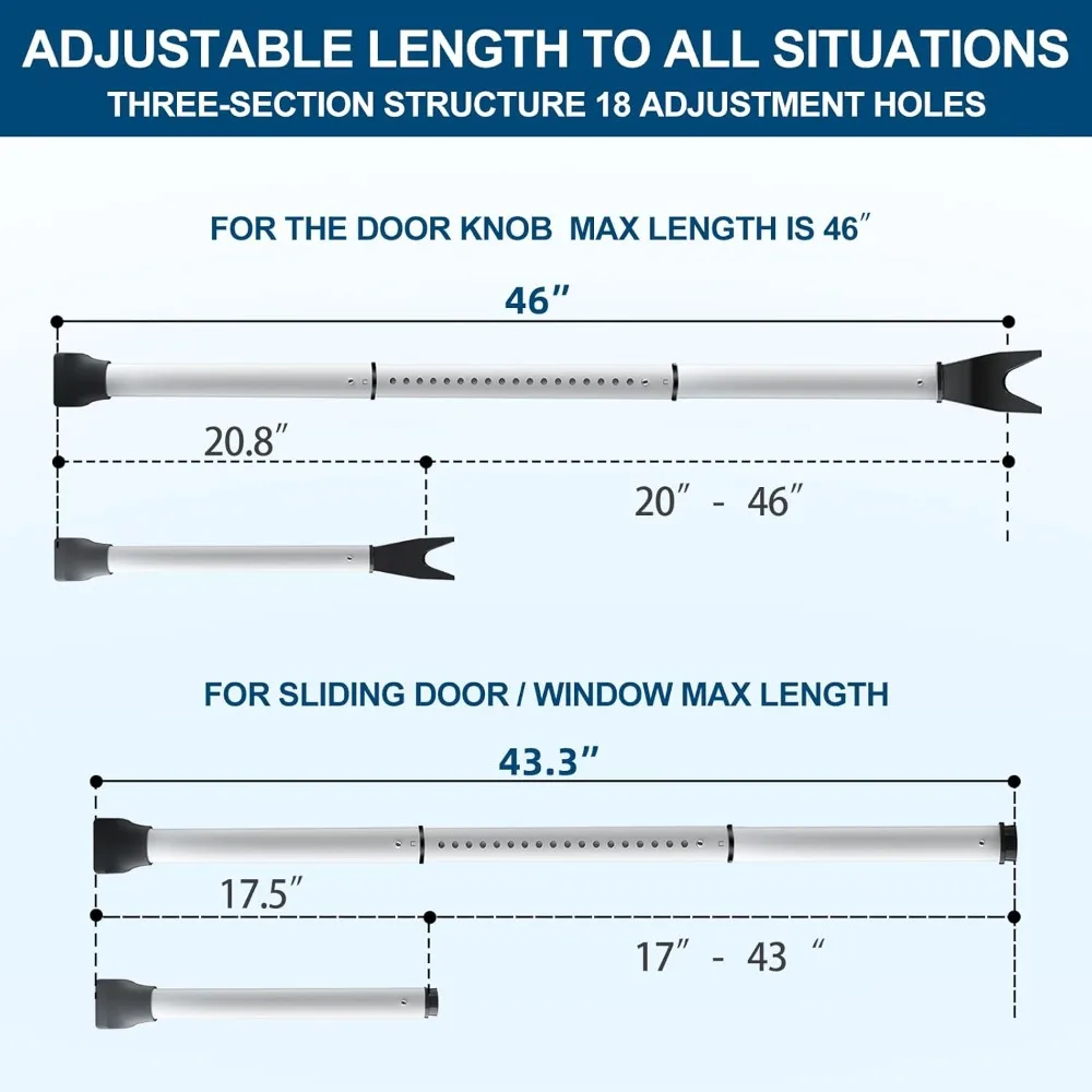 شريط أمان للباب قابل للتعديل شديد التحمل، قضيب قفل بقوة 400 رطل لأبواب الشاشة المنزلقة لغرفة الفندق #3