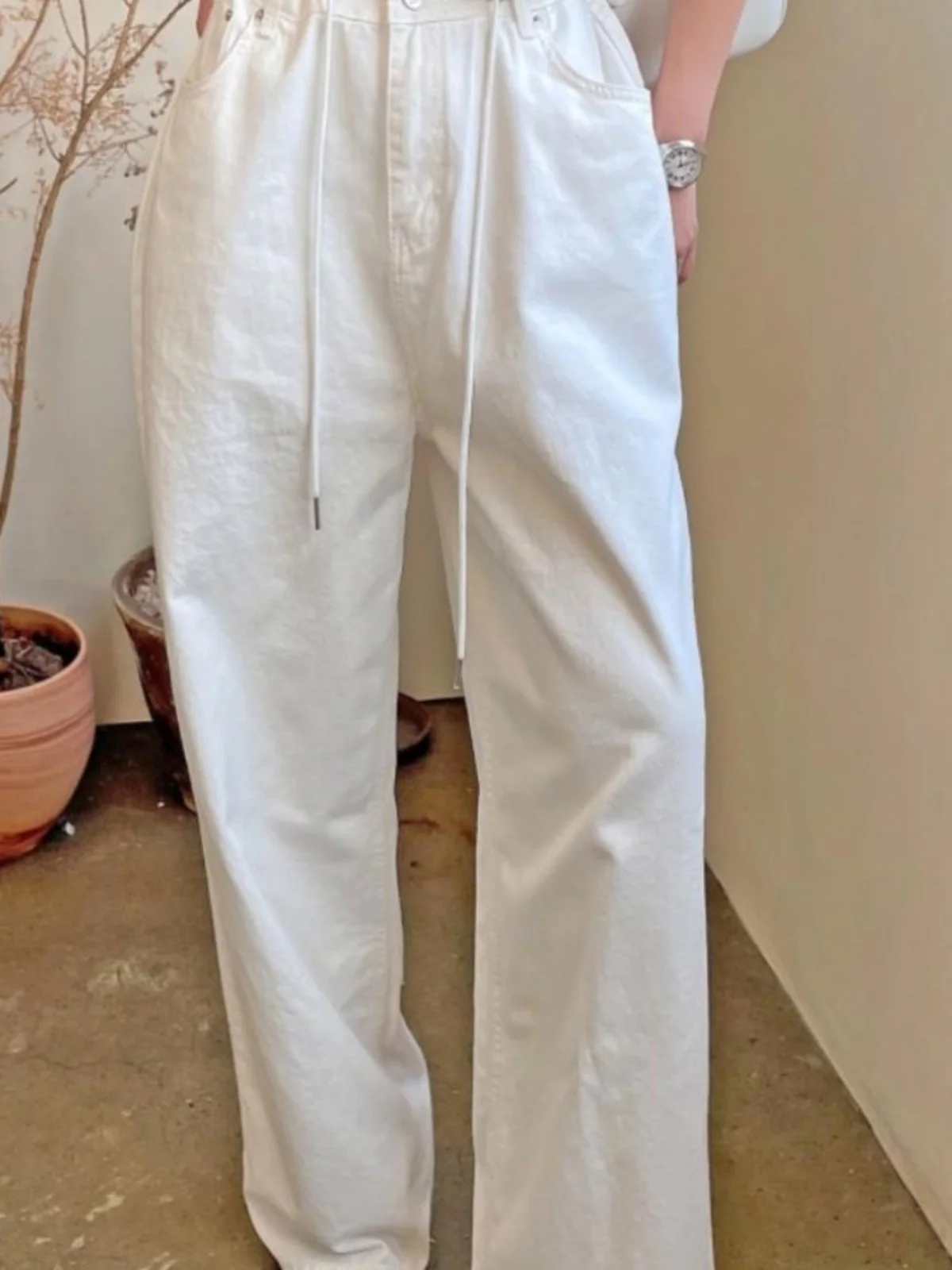 

High Waist Drawstring Wide Leg Jeans Women's Summer Design Sensation Casual Loose Fit Long Trousers Stylish plus Size