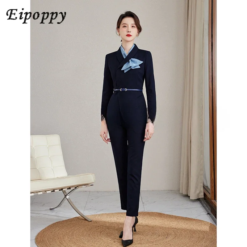 Black high-end suit set for women in winter