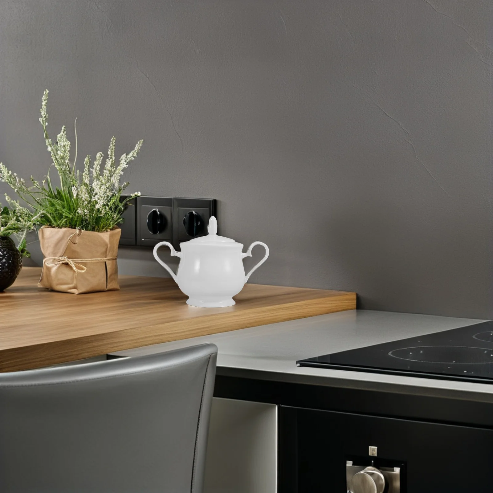 

Elegant Ceramic Sugar Bowl 370ml Kitchen Countertop Farmhouse Decor Porcelain Jar for Brown Sugar Candy Home and Office