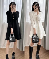 Dress for women Long sleeved dress, heavy-duty knitted short skirt, lazy feeling, holiday 2024 autumn new style, French style