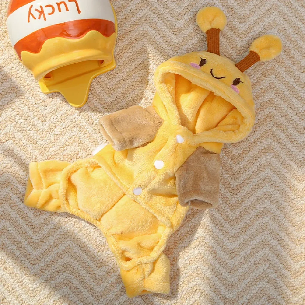 زي كلب النحل ثلاثي الأبعاد، سترة حيوانات أليفة نحلة للعام الجديد لعيد الهالوين وعيد الميلاد، معطف دافئ من القطيفة على شكل جرو، قطة حيوانات لطيفة