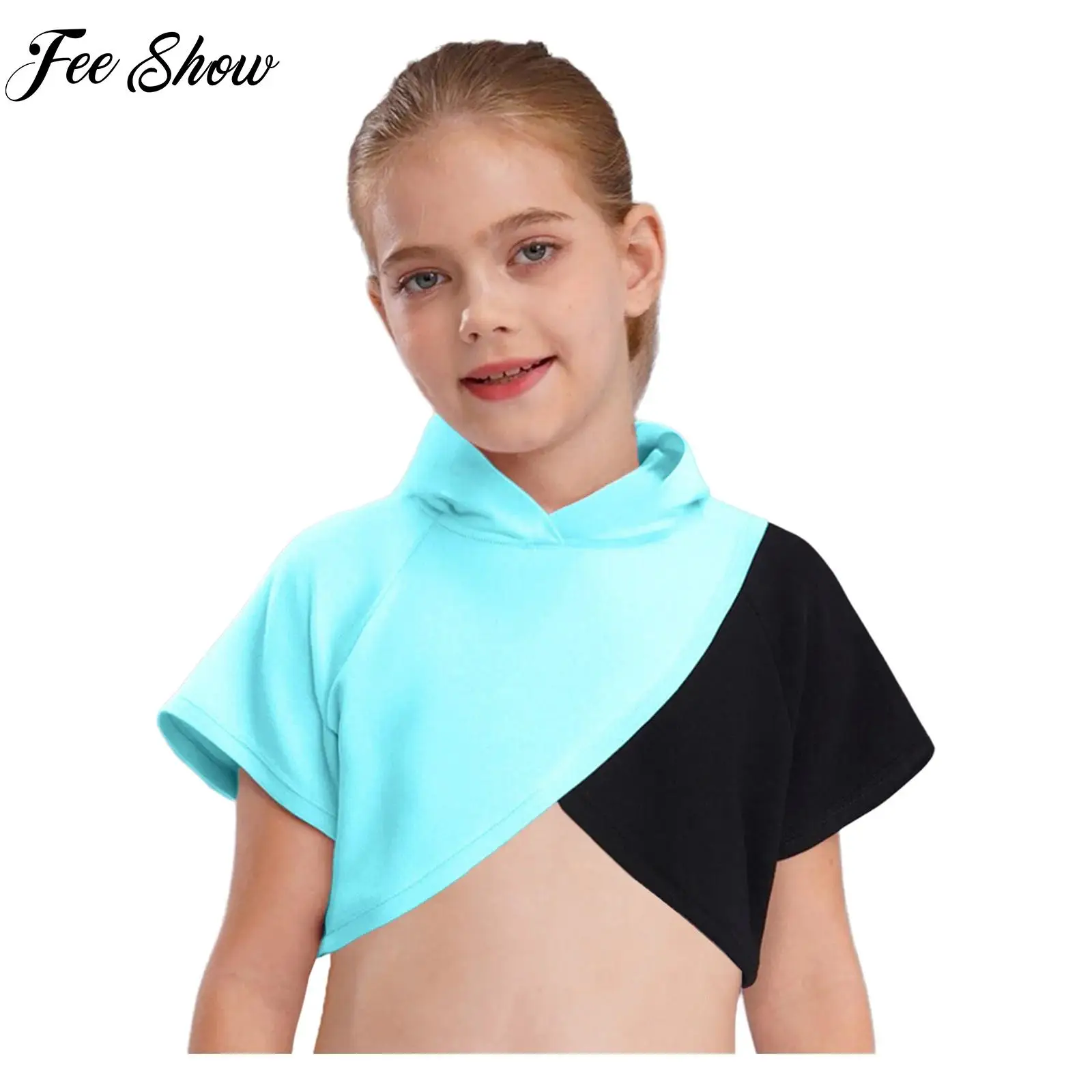 

Children Sweatshirt Hip Hop Streetwear Kids Hip-Hop Hooded Short Sleeves Irregular Hem Crop Top Girls Sports Pullover Hoodie
