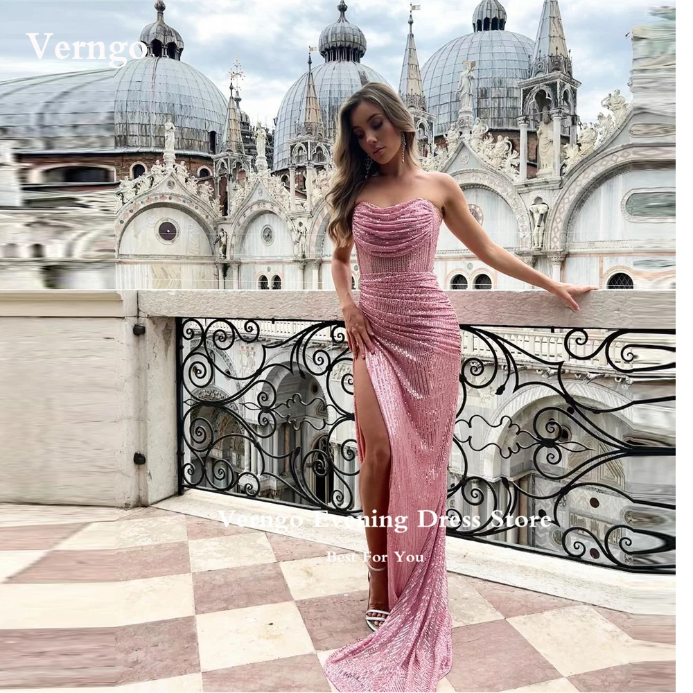 Verngo Shiny Pink Mermaid abiti da sera Side Split Sweetheart Split Prom Gowns Sexy Party Formal Dress occasioni speciali