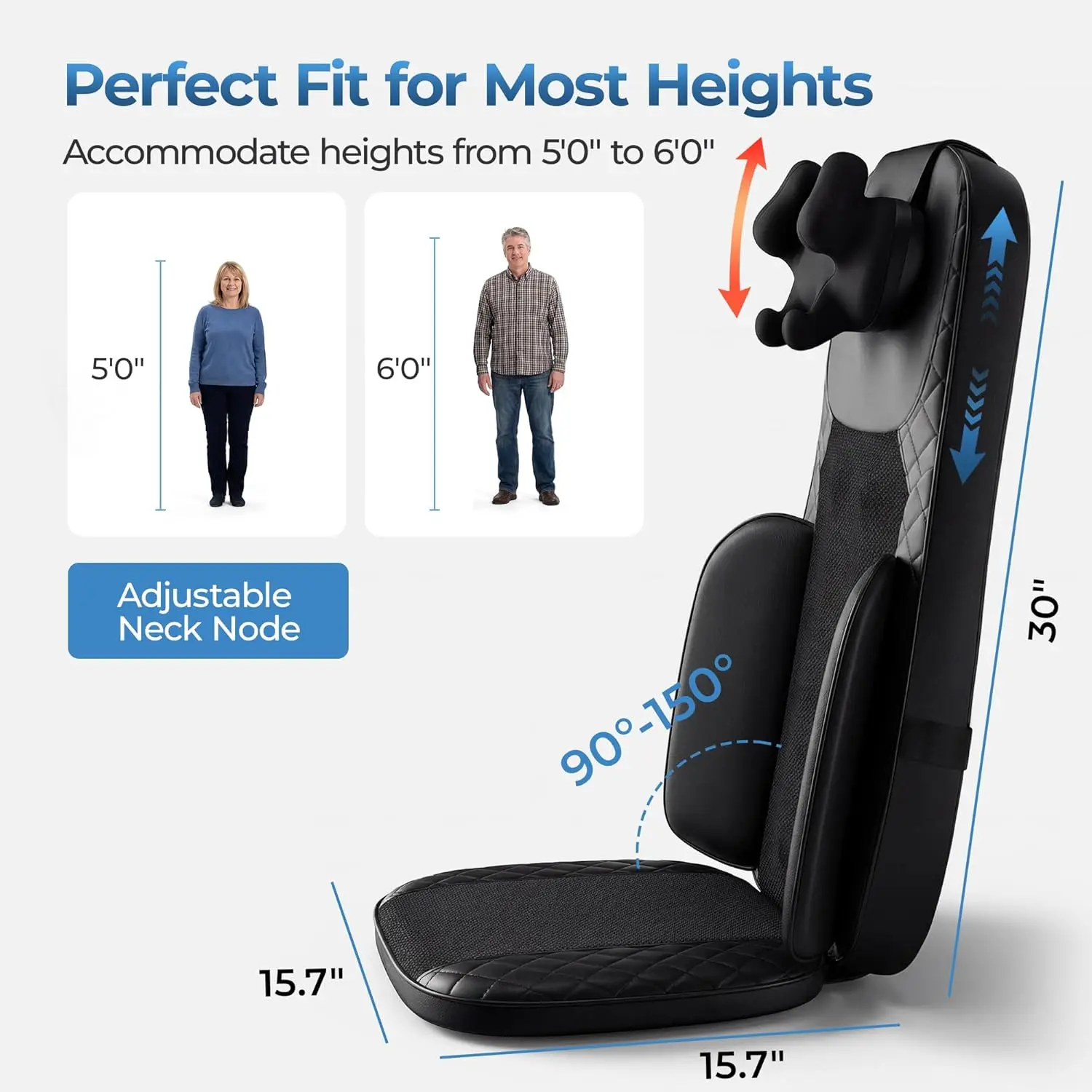 Portable Full Body Massage Chair Pad Shiatsu Kneading Seat with Heat And Compression for Neck Back Shoulder UL Adapter Included Shiatsu Neck Back Massager with Heat, Adjustable Massage Chair Pad Back Support Massage Seat Cushion for Full Body Massager