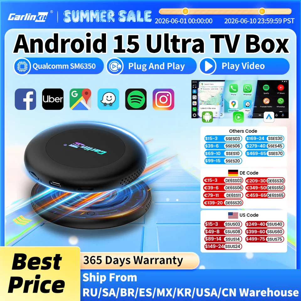CarlinKit CarPlay Ai Box Android 15 Ultra2 SM6350 8GB+128GB Smart