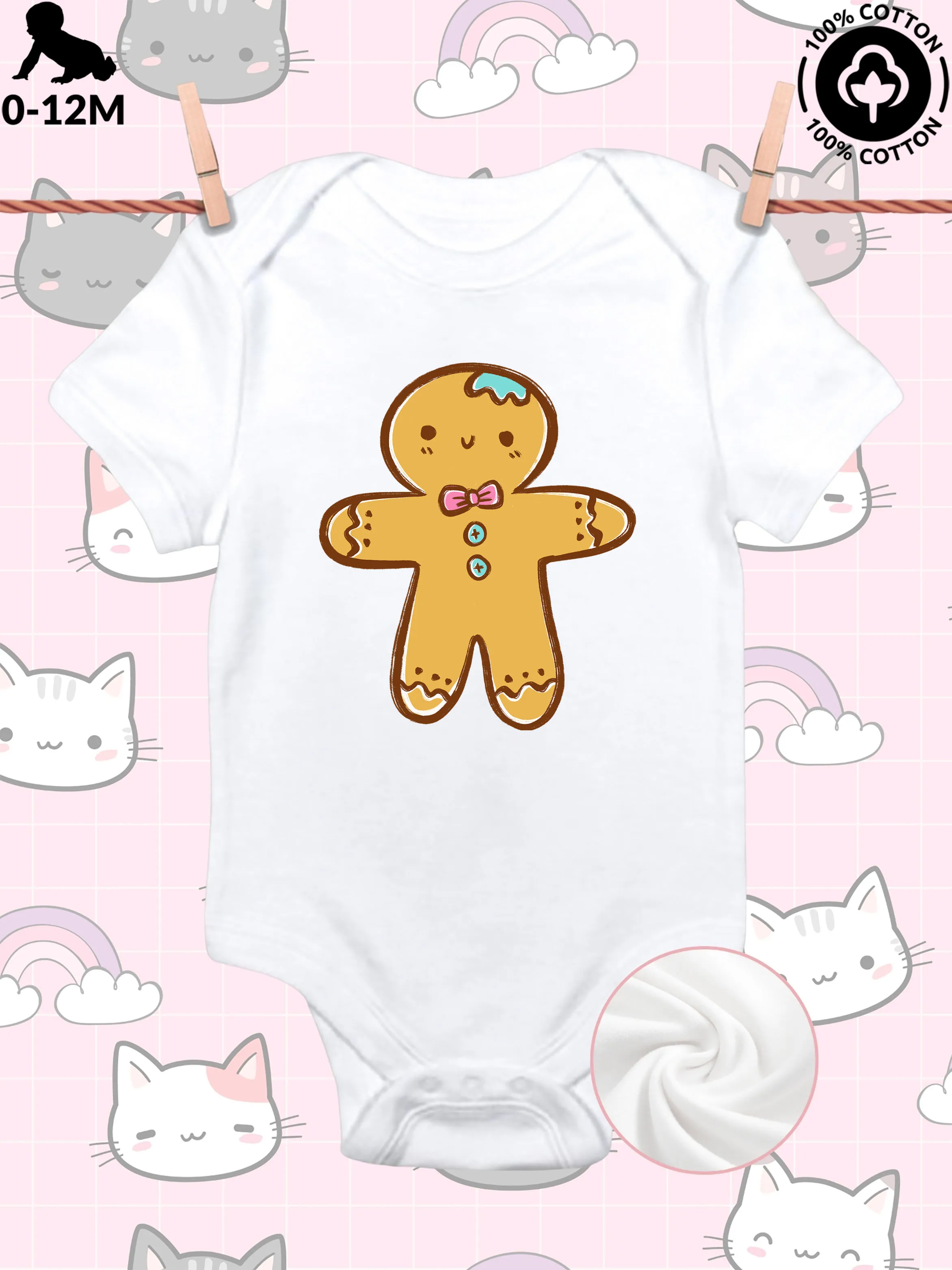 

Милый комбинезон-боди для малышей Petite Cute Gingerbread 06, унисекс, из чистого хлопка, мягкий, всесезонный, белый, 190 г/м²