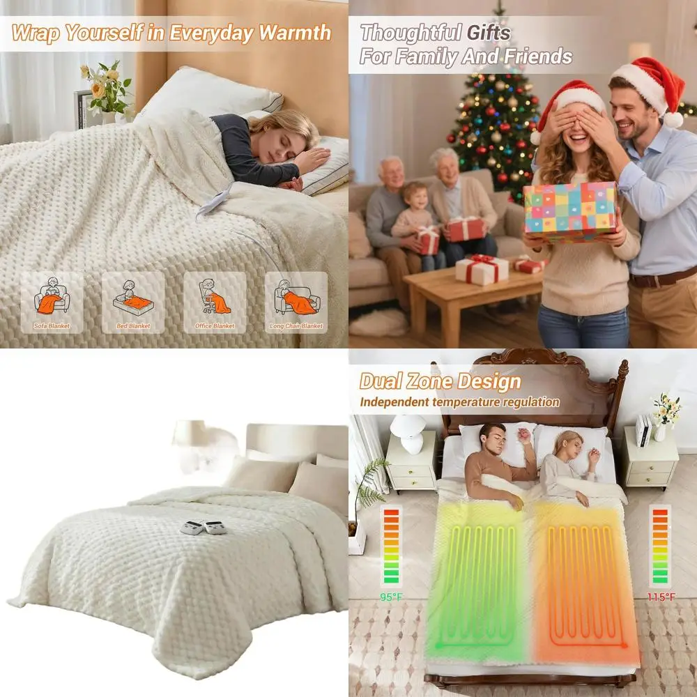 

Queen Size Electric Blanket 84x90 with Dual Controls, 10 Heat Levels, Auto Shut Off, Soft Fleece, Machine Washable, Beige