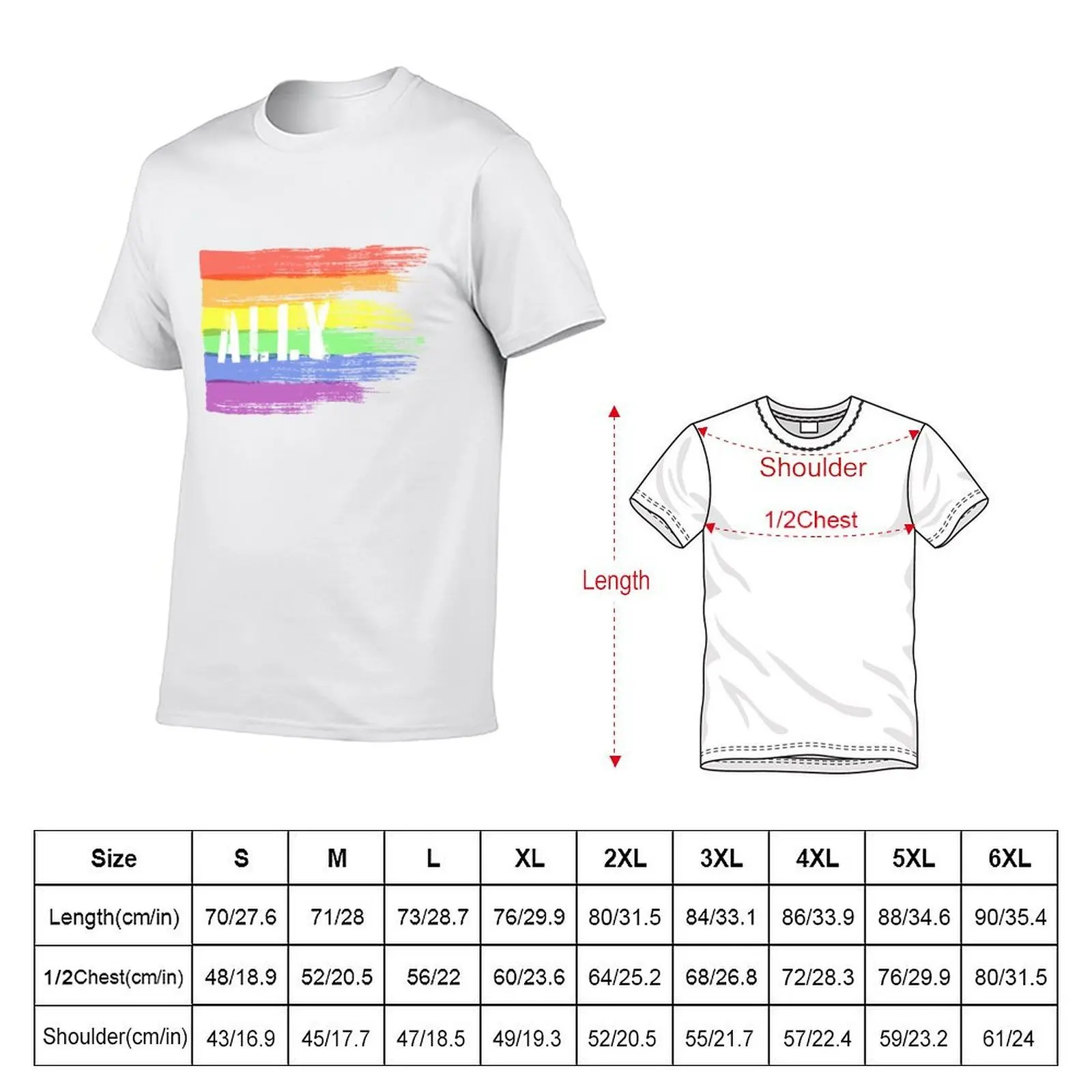 Ally Pride Flag T-Shirt Large Size Breathable Tee