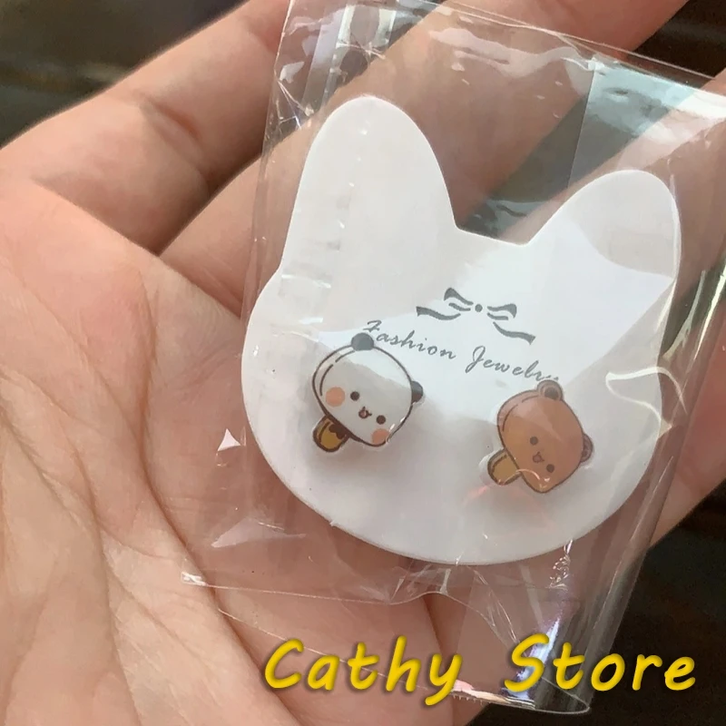 2025 Kawaii الباندا الصغيرة Bubu و Yier الفضة إبرة الأذن ترصيع قرط كبس الكرتون نموذج موضة الاتجاه الأذن ترصيع جميل عيد ميلاد Gif