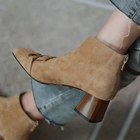 New Autumn/Winter Women Boots Sheep Suade Square Toe Square Heel Mid-Heel Ankle Boots Fringed Zipper Fashion Office Lady Shoes - Image 3
