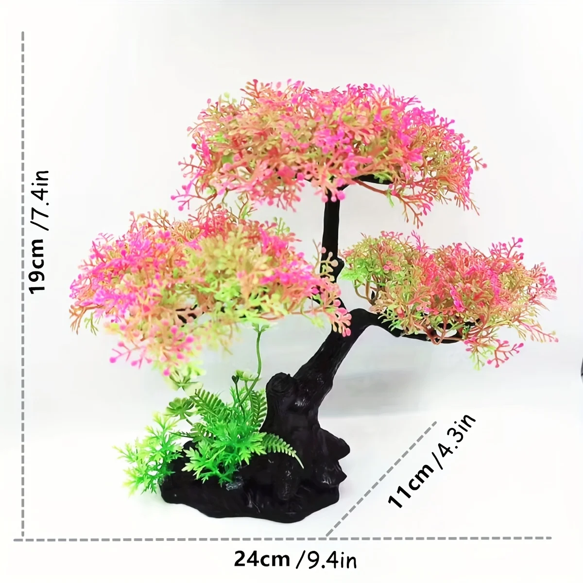 Aquarium Artificial Plastic Plants Decoration, Pink Cherry Blossom Tree & Grass Aquarium Decor Set, For Goldfish Betta Fish Tank