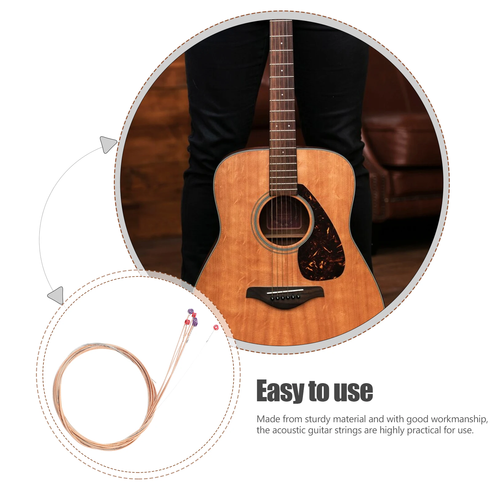 

6Pcs Acoustic Guitar Strings Replacement Comfortable Feel Volume Consistent Performance Guitar String Instrument Strings