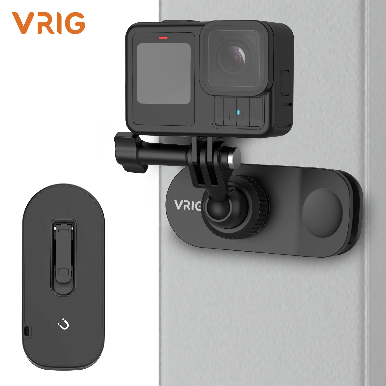 VRIG Magnetic Backpack Clip 360 Rotation Ball Head Strong Clamp Magnetic Base for GoPro DJI Insta360 POV Vlog Cycling Hands-free