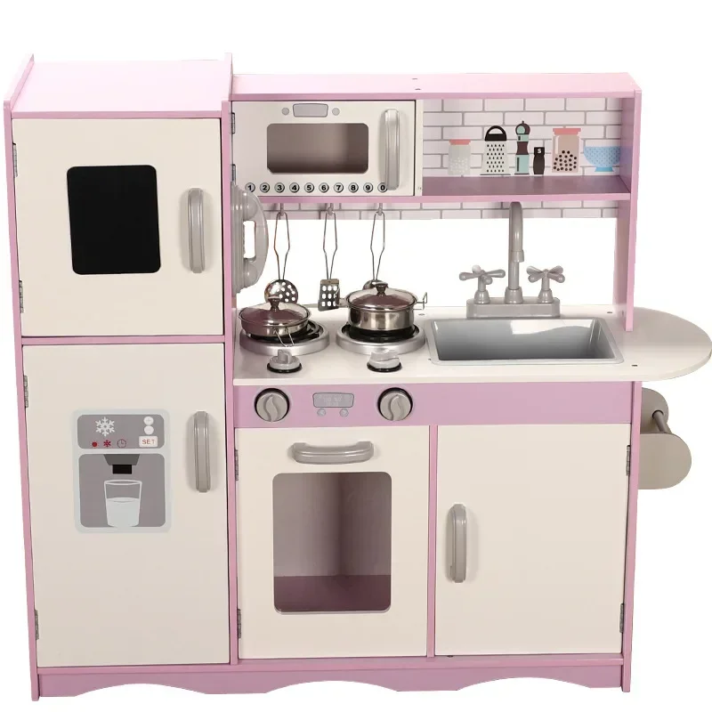 Simulation wooden Large Multifunction Purple kitchen Refrigerator Oven Gas Stove Kitchenware sets play house cooking toy gift