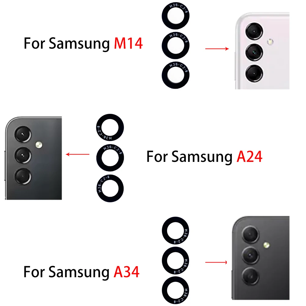 10Pcs，Back Rear Camera Glass Lens With Ahesive Replacement For Samsung A04 A04E A04S A14 5G A24 A34 A54 4G M14 M54 M12 M21S M32