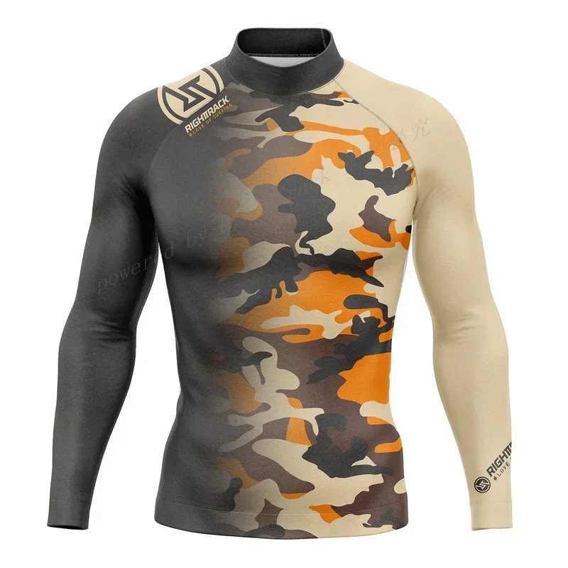 HotSale Men\'s Rashguard Camouflage Surfing Shirt Lycra RIGHTTRACK For Surf Sportswear Beach UV Swimwear UPF50  Clothes