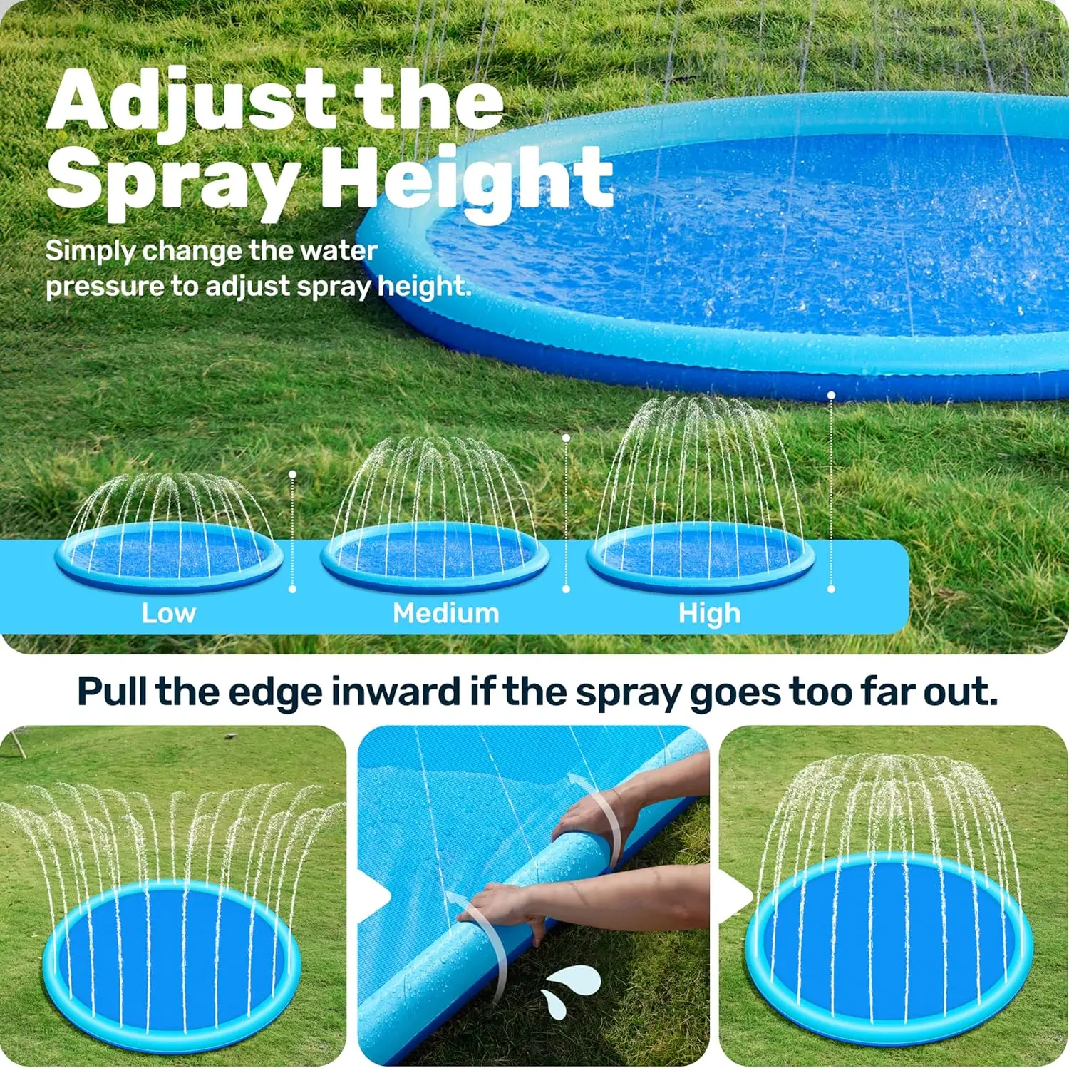 60" Non-Slip Splash Pad Sprinkler - Outdoor Water Play Mat for Kids & Pets, Thickened Backyard Pool Fun, Easy Setup, Blue view 3