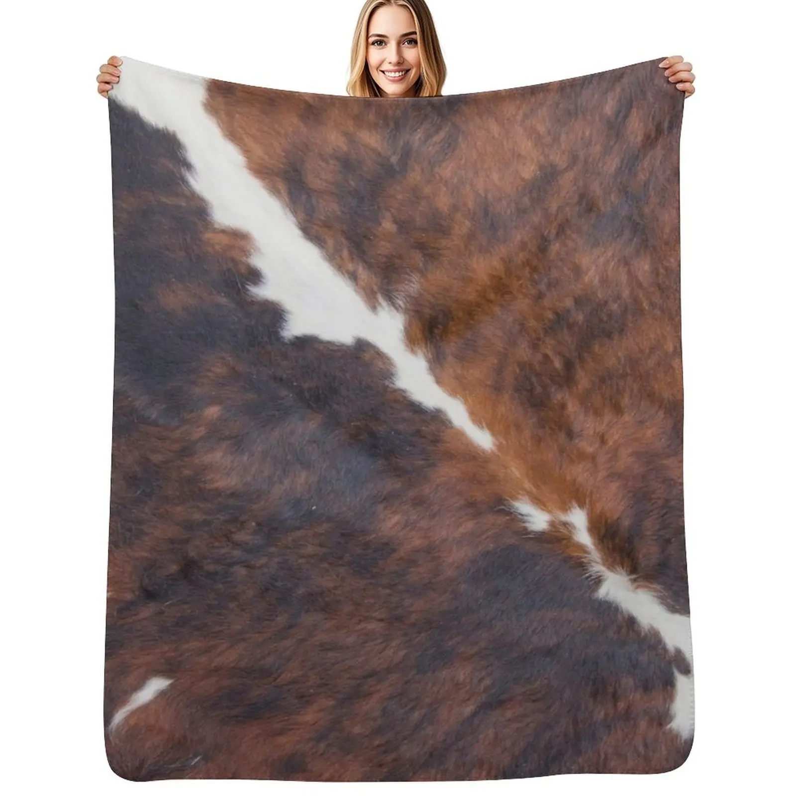 

Brown Cowhide, Cow Skin Print Pattern, Modern Cowhide Faux Leather Throw Blanket Beautifuls Thin Sofas Single Blanket