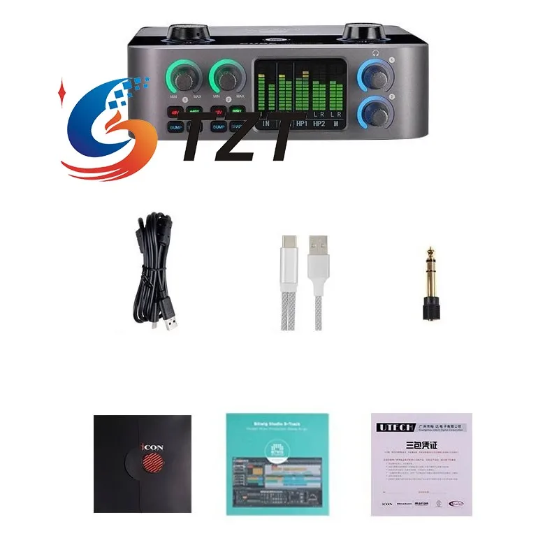 

TZT iCON 4Nanos USB-аудиоинтерфейс, 4 входа, 4 выхода, профессиональная звуковая карта с полноцветным ЖК-измерителем уровня 2 дюйма