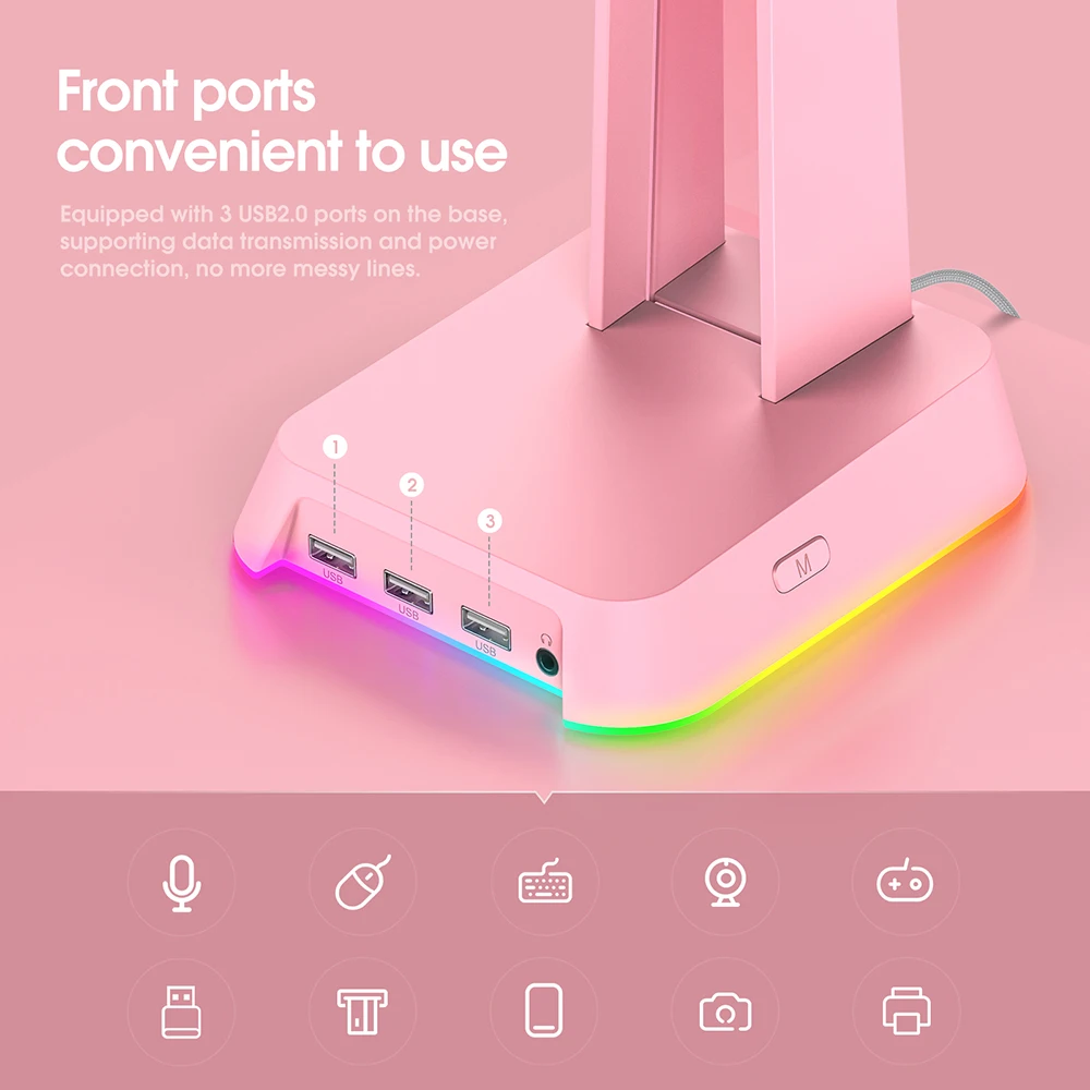 Supporto per cuffie da gioco RGB supporto per cuffie per Computer con 3 porte per caricabatterie USB per supporto per cuffie con supporto per Display da tavolo