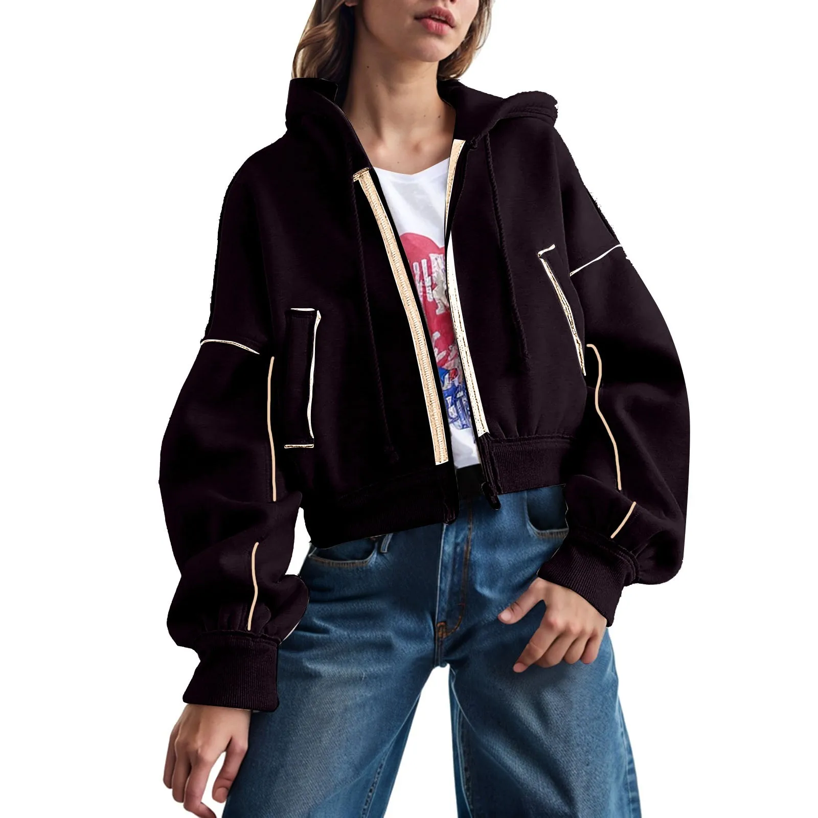 Abrigo con capucha deportivo informal a la moda para mujer, Top de manga larga con capucha, chaquetas tipo kimono de talla grande para mujer, gabardina de nailon para mujer