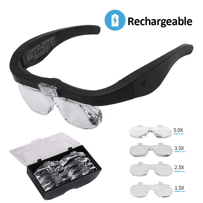 lupas com luz led cabeca de lupa joias headband magnifier oculos vidro optico reparacao ferramenta de leitura 01