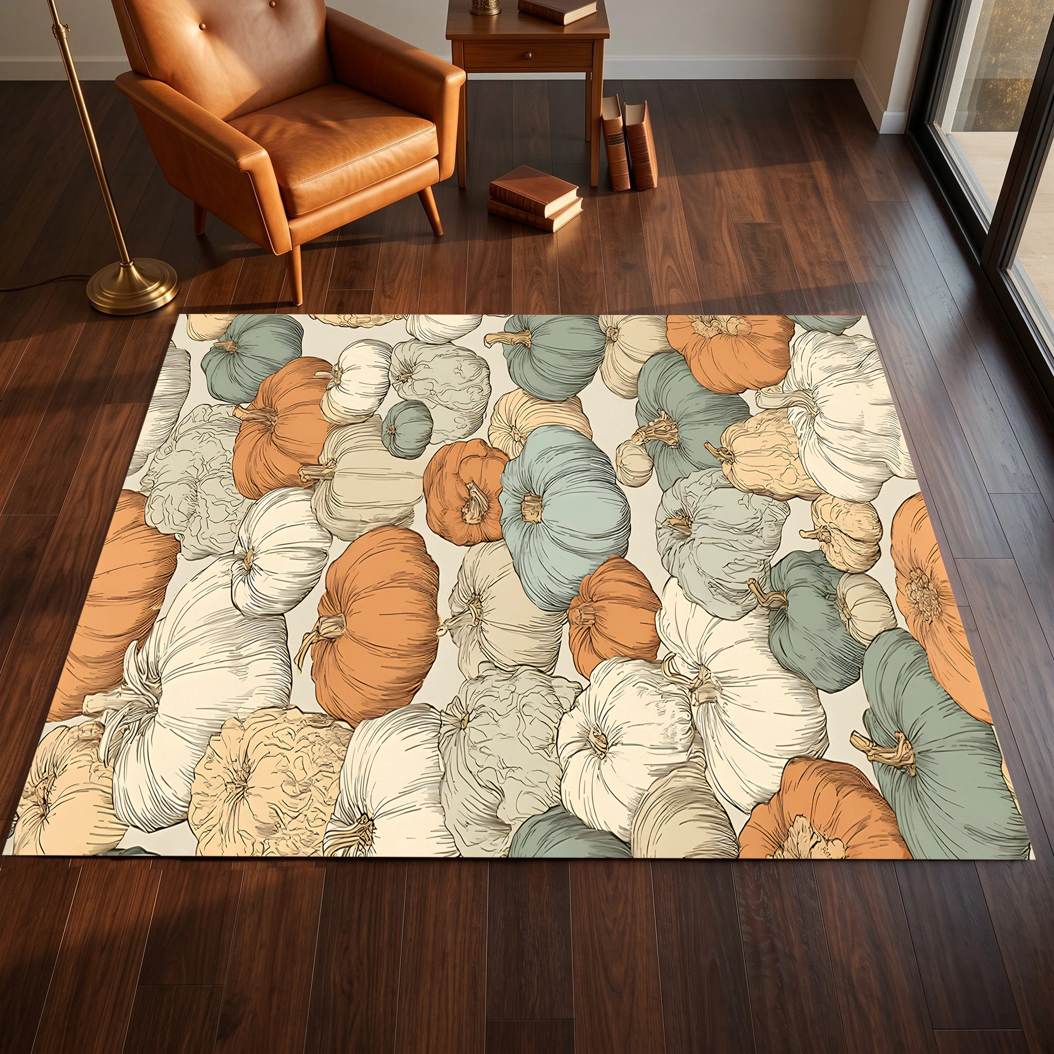 All-Over Morandi-Inspired Multi-Colored Pumpkin Print American-Style Cozy Autumn and Winter Velvet Rug, Suitable for Living Room and Bedroom, Creating a Warm Autumn Harvest Atmosphere
