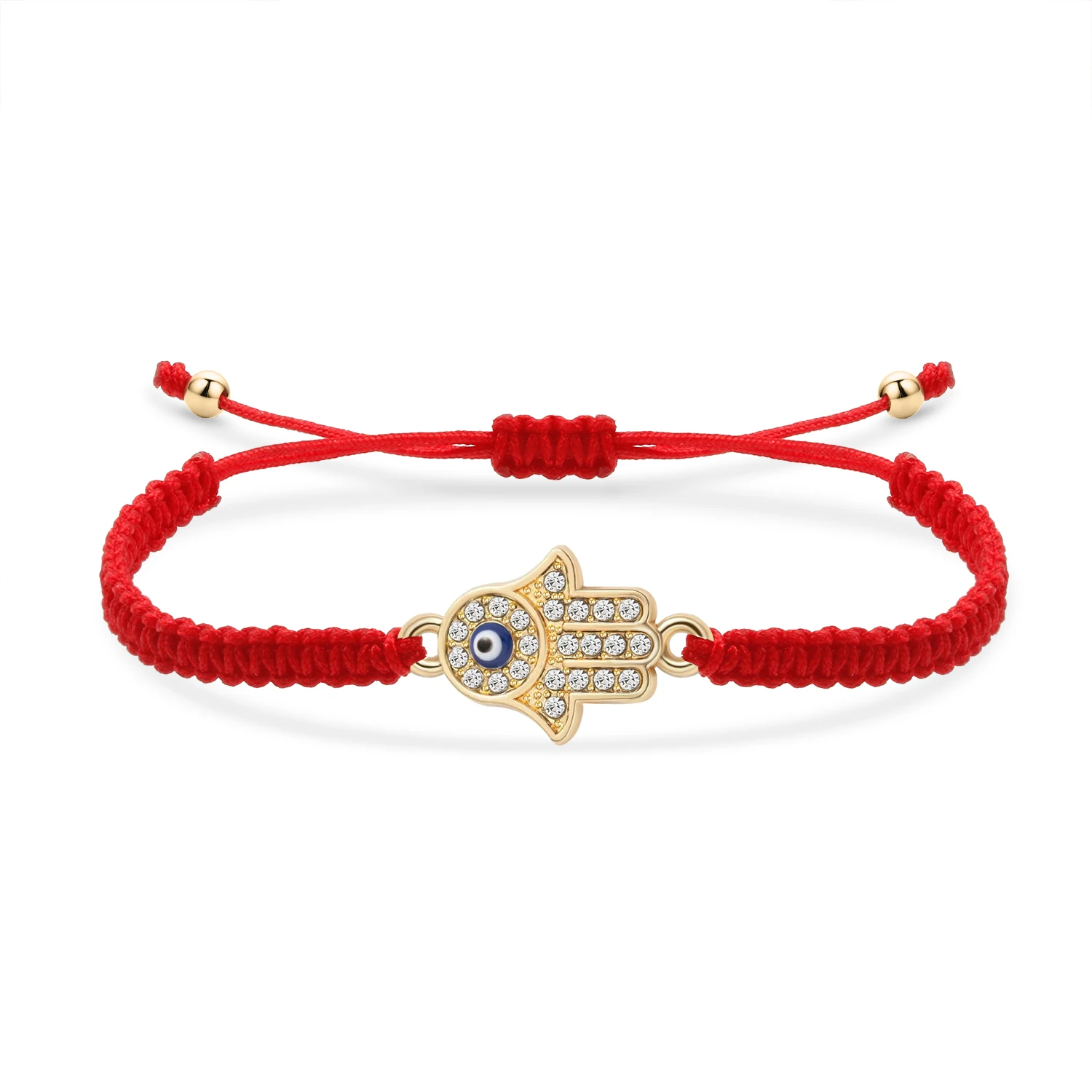 Zinc Alloy Rhinestone Crystal Hamsa Hand Of Fatima Nazar Evil Eye Charm Bracelet Women Red String Macrame Adjustable Jewelry Her